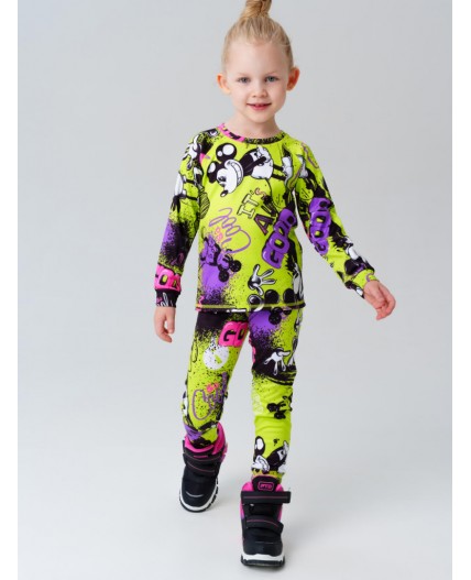 Термокомплект трикот. для девочек: фуфайка (футболка) с длин. рук, брюки для эпизод. использования разноцветный