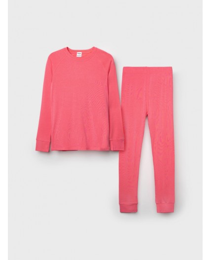 Термокомплект трикот. для девочек: фуфайка (футболка) с длин. рук, брюки для эпизод. использования розовый неоновый