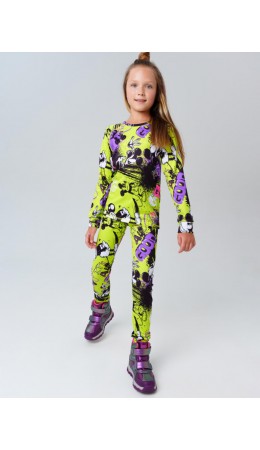 Термокомплект трикот. для девочек: фуфайка (футболка) с длин. рук, брюки для эпизод. использования разноцветный
