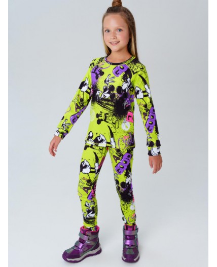 Термокомплект трикот. для девочек: фуфайка (футболка) с длин. рук, брюки для эпизод. использования разноцветный