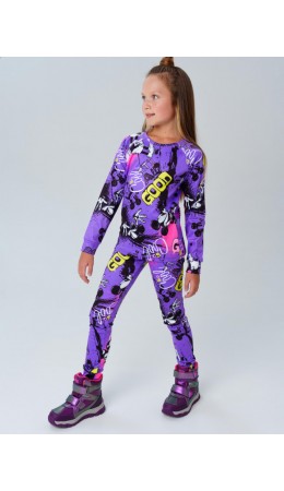 Термокомплект трикот. для девочек: фуфайка (футболка) с длин. рук, брюки для эпизод. использования разноцветный