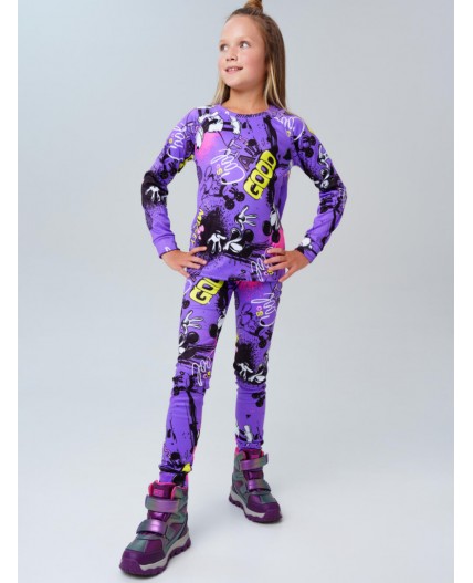 Термокомплект трикот. для девочек: фуфайка (футболка) с длин. рук, брюки для эпизод. использования разноцветный