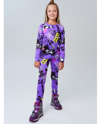 Термокомплект трикот. для девочек: фуфайка (футболка) с длин. рук, брюки для эпизод. использования разноцветный