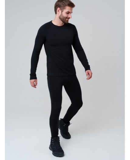 Термокомплект трикот. для мужчин: фуфайка (футболка) с длин. рук, брюки для эпизод. использования черный