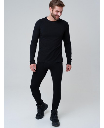 Термокомплект трикот. для мужчин: фуфайка (футболка) с длин. рук, брюки для эпизод. использования черный