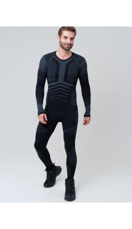 Термокомплект трикот. для мужчин: фуфайка (футболка) с длин. рук, брюки для эпизод. использования черный,серый