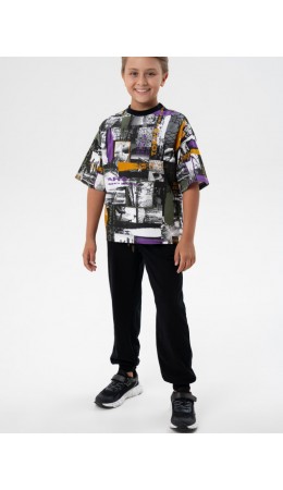 Комплект трикотажный для мальчиков: фуфайка (футболка), брюки черный