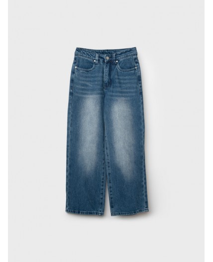 Брюки текстильные джинсовые утепленные для девочек тёмно-синий