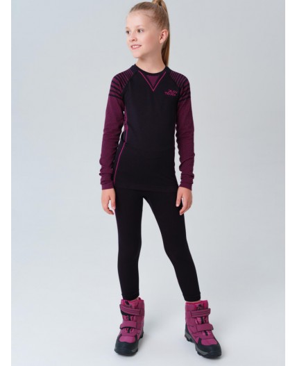 Термокомплект трикот. для девочек: фуфайка с длин. рук, брюки укороченные для эпизод. использования черный,розовый неоновый