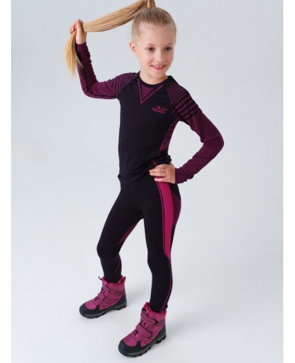 Термокомплект трикот. для девочек: фуфайка с длин. рук, брюки укороченные для эпизод. использования черный,розовый неоновый