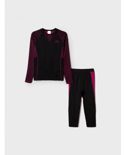 Термокомплект трикот. для девочек: фуфайка с длин. рук, брюки укороченные для эпизод. использования черный,розовый неоновый