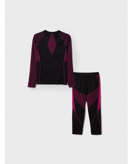 Термокомплект трикот. для девочек: фуфайка с длин. рук, брюки укороченные для эпизод. использования черный,розовый неоновый