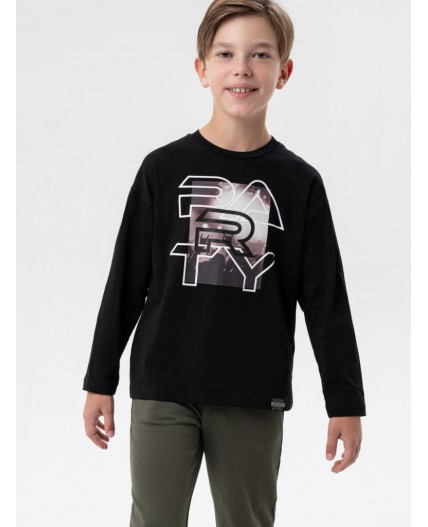 Фуфайка трикотажная для мальчиков (футболка с длинными рукавами) черный