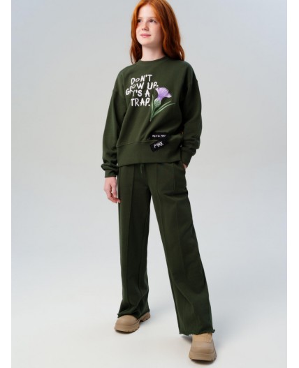 Брюки трикотажные для девочек темно-серый