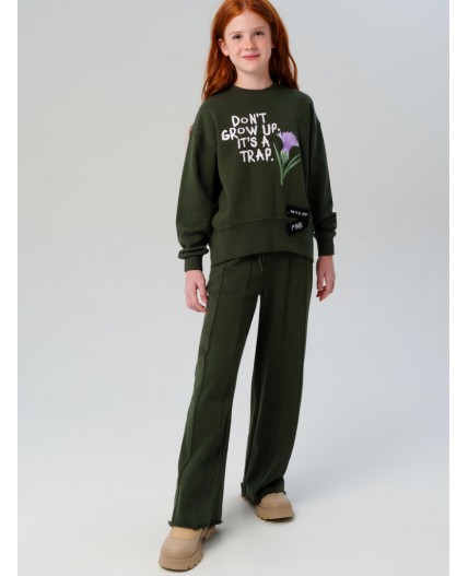 Брюки трикотажные для девочек темно-серый