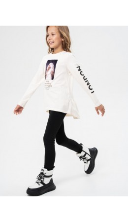 Джемпер трикотажный для девочек (футболка с длинными рукавами) молочный