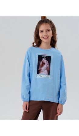 Фуфайка трикотажная для девочек (футболка с длинными рукавами) голубой
