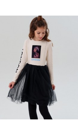 Платье трикотажное для девочек молочный,черный