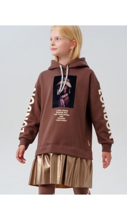 Платье трикотажное для девочек коричневый,золотой