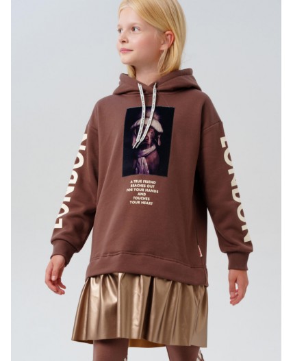 Платье трикотажное для девочек коричневый,золотой