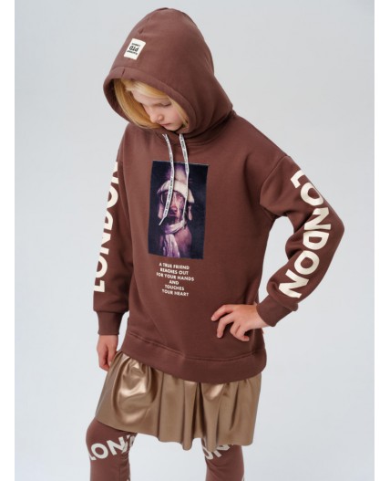 Платье трикотажное для девочек коричневый,золотой