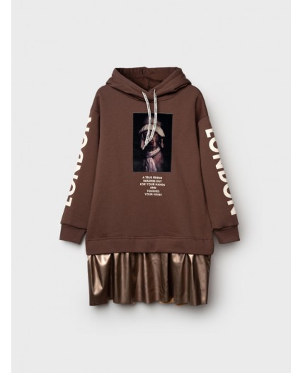 Платье трикотажное для девочек коричневый,золотой