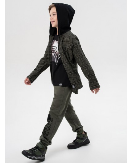 Рубашка текстильная с капюшоном из трикотажа для мальчиков хаки,черный