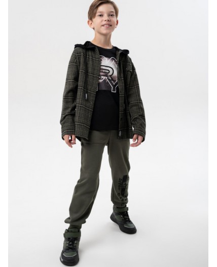 Рубашка текстильная с капюшоном из трикотажа для мальчиков хаки,черный