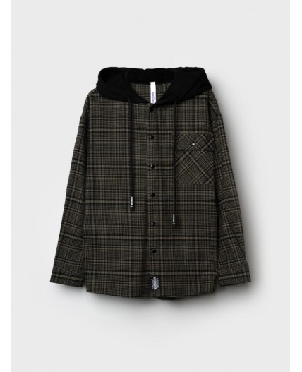 Рубашка текстильная с капюшоном из трикотажа для мальчиков хаки,черный