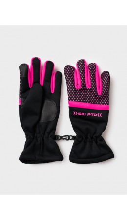 Перчатки трикотажные для девочек черный,розовый неоновый