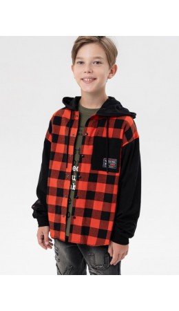 Рубашка текстильная с рукавами и капюшоном из трикотажа для мальчиков черный,красный