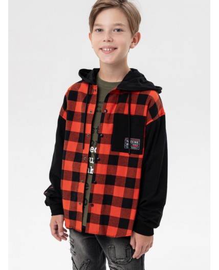 Рубашка текстильная с рукавами и капюшоном из трикотажа для мальчиков черный,красный