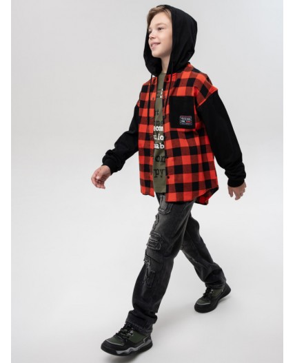 Рубашка текстильная с рукавами и капюшоном из трикотажа для мальчиков черный,красный