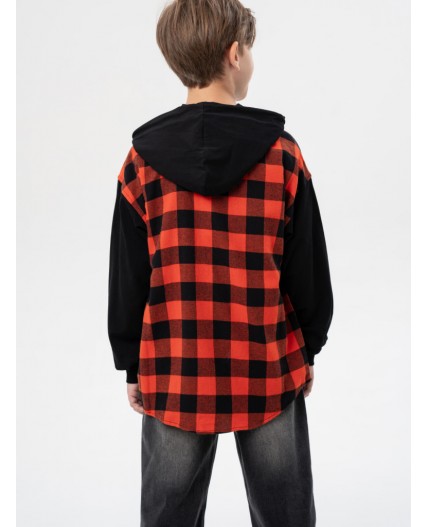 Рубашка текстильная с рукавами и капюшоном из трикотажа для мальчиков черный,красный