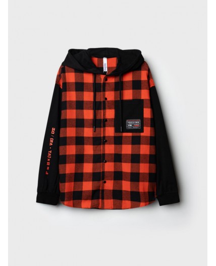 Рубашка текстильная с рукавами и капюшоном из трикотажа для мальчиков черный,красный