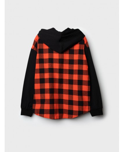 Рубашка текстильная с рукавами и капюшоном из трикотажа для мальчиков черный,красный