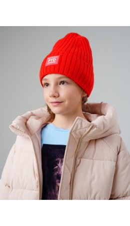 Шапка трикотажная для девочек оранжевый