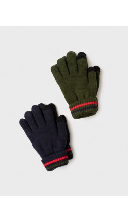 Перчатки трикотажные для мальчиков, 2 пары в комплекте тёмно-синий,хаки