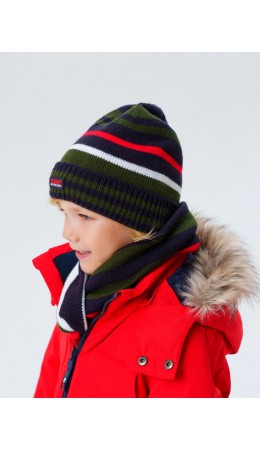 Комплект трикотажный для мальчиков: шапка, снуд разноцветный