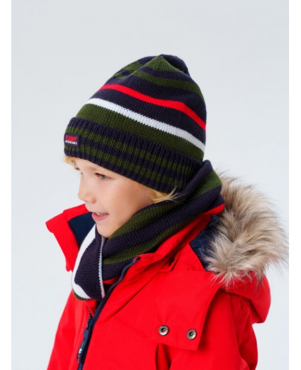 Комплект трикотажный для мальчиков: шапка, снуд разноцветный