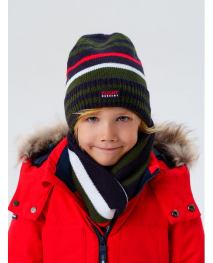 Комплект трикотажный для мальчиков: шапка, снуд разноцветный