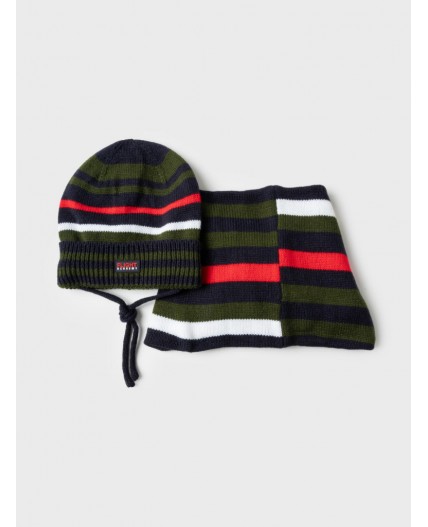 Комплект трикотажный для мальчиков: шапка, снуд разноцветный