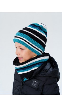Комплект трикотажный для мальчиков: шапка, снуд разноцветный
