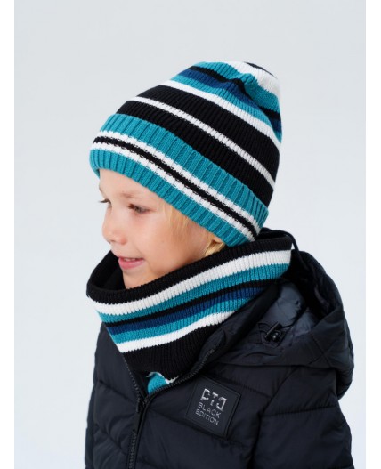 Комплект трикотажный для мальчиков: шапка, снуд разноцветный