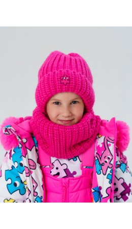 Комплект трикотажный для девочек: шапка, снуд розовый