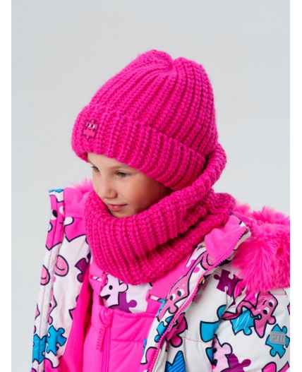 Комплект трикотажный для девочек: шапка, снуд розовый