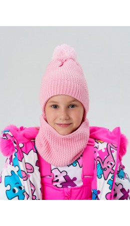 Комплект трикотажный для девочек: шапка, снуд светло-розовый