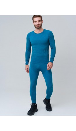 Термокомплект трикот. для мужчин: фуфайка (футболка) с длин. рук, брюки для эпизод. использования черный,бирюзовый