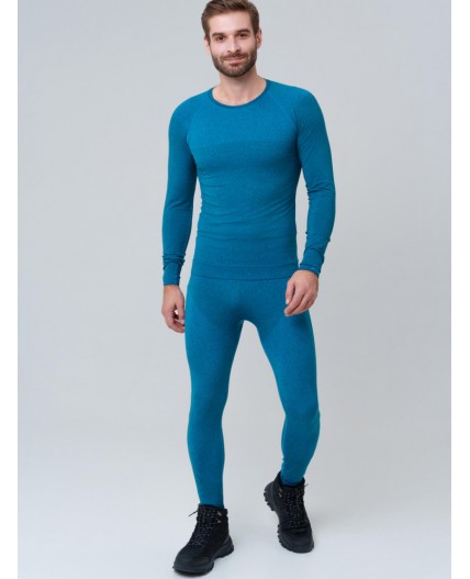 Термокомплект трикот. для мужчин: фуфайка (футболка) с длин. рук, брюки для эпизод. использования черный,бирюзовый