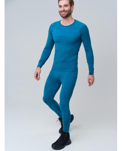 Термокомплект трикот. для мужчин: фуфайка (футболка) с длин. рук, брюки для эпизод. использования черный,бирюзовый